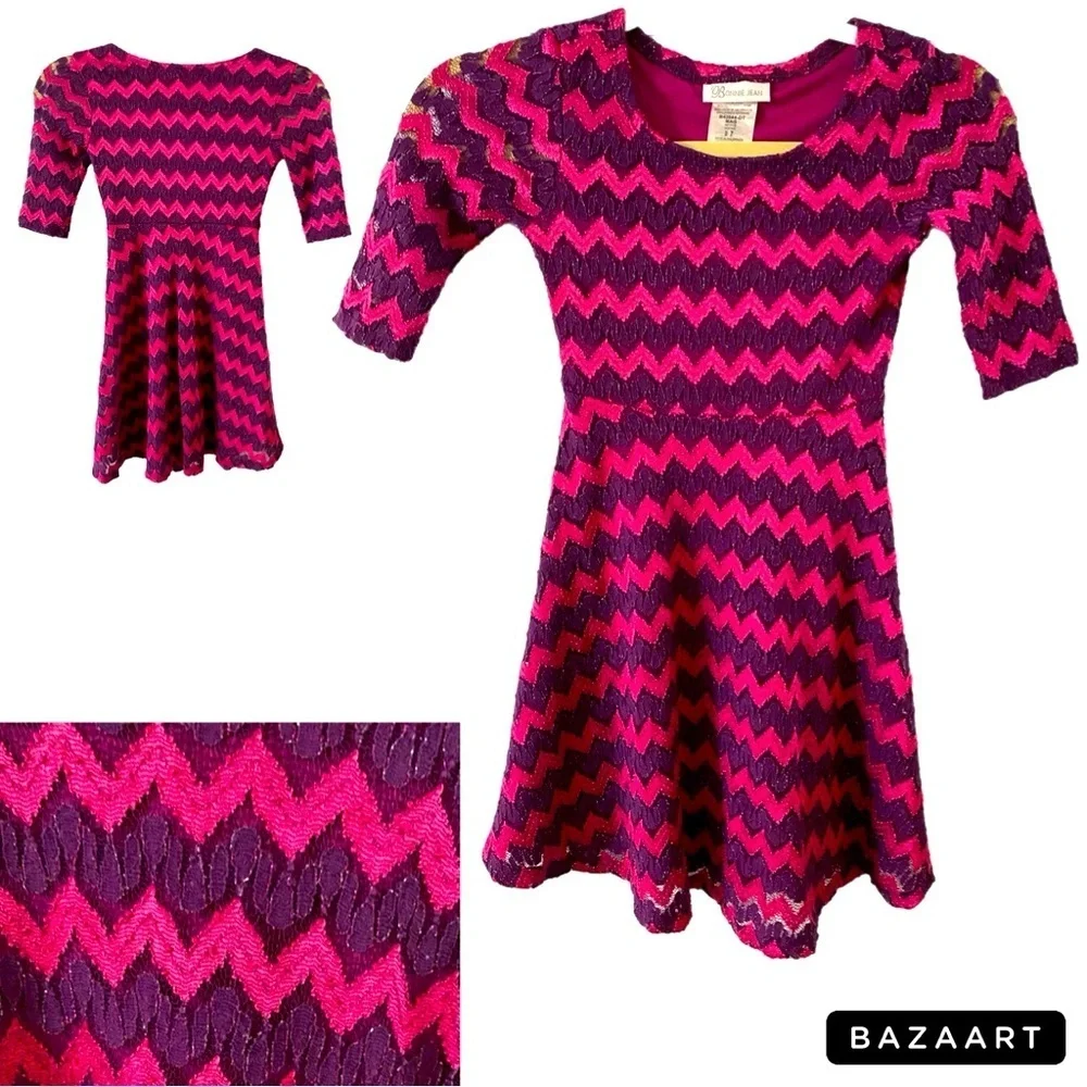 Bonnie Jean Lace Dress, Girls Sz 7, Geometric, Semi sheer sleeves, Like new‍